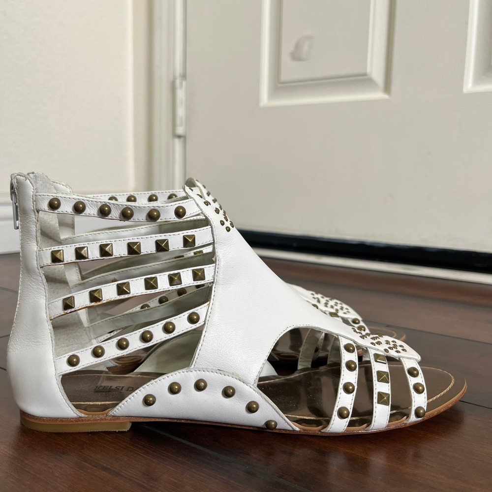 New Kelsi Dagger Studded Gladiator Leather Sandals Womens 8.5 White Edgy Boho